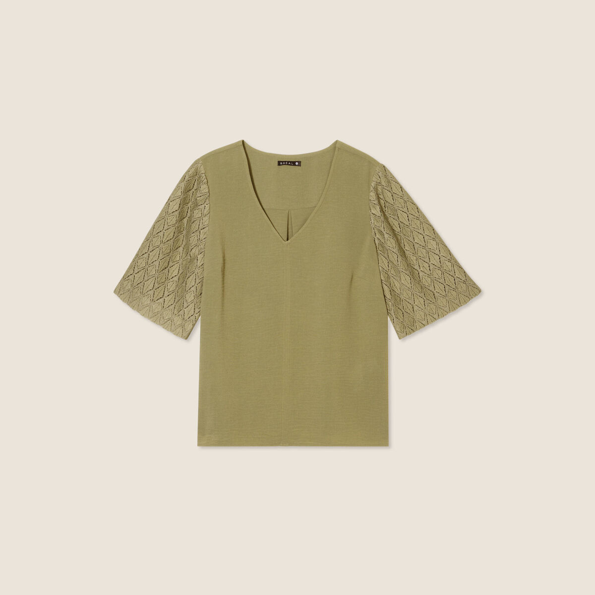 Blouse manches 3/4 vert kaki femme