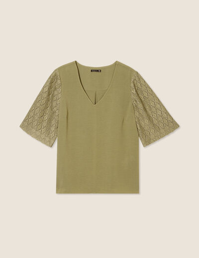 Blouse manches 3/4 vert kaki femme