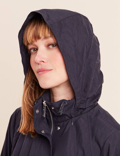 Parka cintr&eacute;e longue doubl&eacute;e bleu fonc&eacute; femme