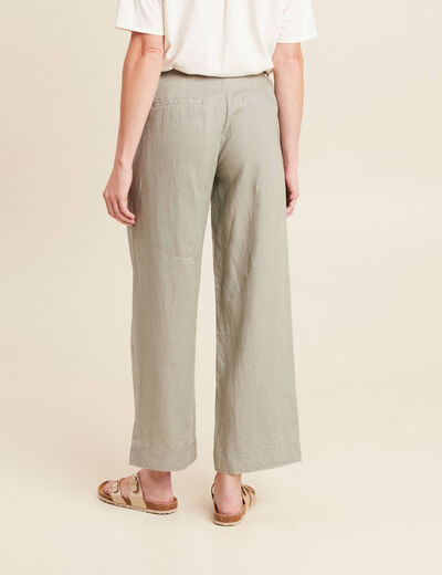 Pantalon droit 7/8ème en lin vert clair femme