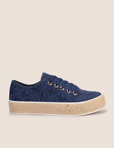 Tennis plateformes &agrave; lacets bleu marine femme