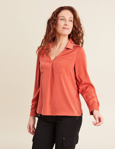 Blouse manches longues satin vieux rose femme