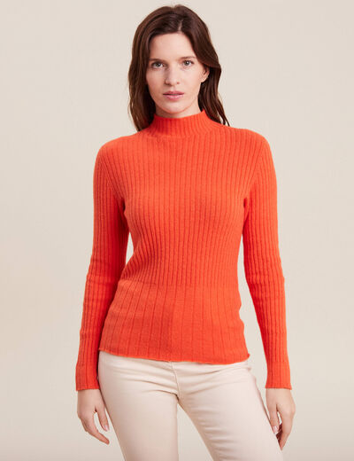 Pull manches longues côtelé orange femme