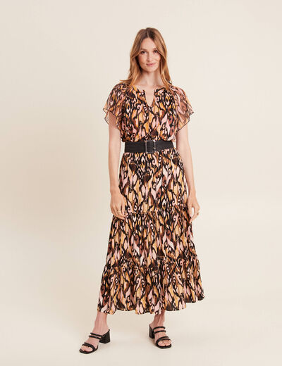 Jupe midi droite fluide noir femme