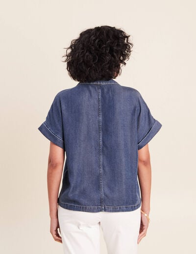 Chemise col chemise manches courtes denim double stone femme