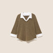 T-shirt col chemise manches 3/4 vert kaki femme