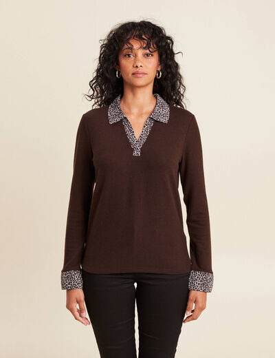 T-shirt manches longues marron foncé femme