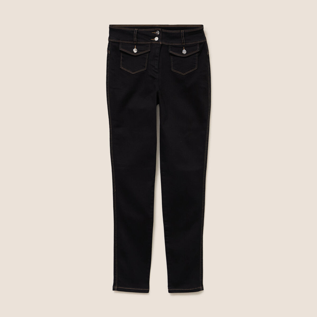 Jean ajust&eacute; taille haute longue noir femme