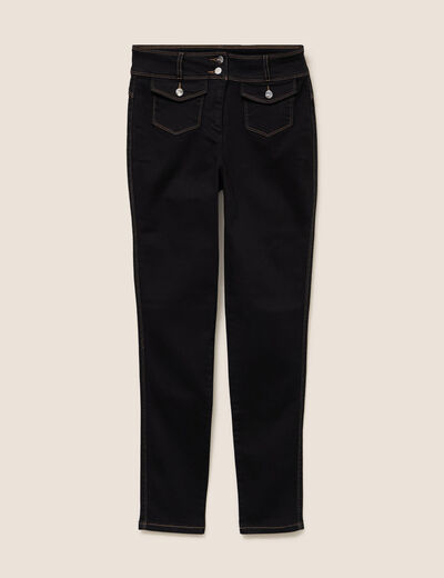 Jean ajust&eacute; taille haute longue noir femme