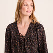 Blouse col v manches longues marron femme