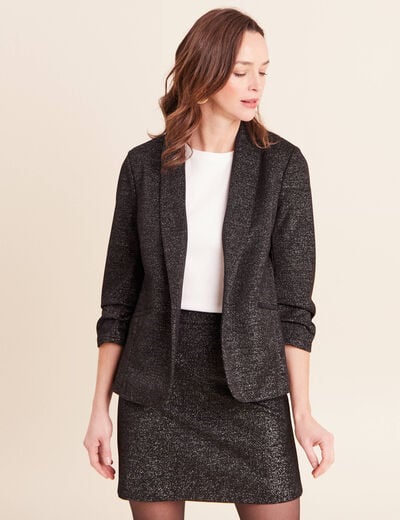 Veste cintr&eacute;e col ch&acirc;le manches 3/4 noir femme