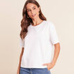 T-shirt col rond manches courtes sequins blanc femme