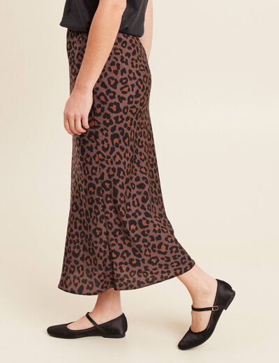 Jupe longue effet satin marron femme