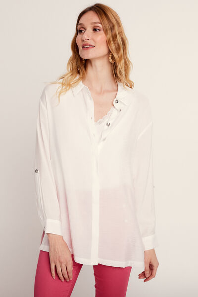 Chemise manches longues ecru femme
