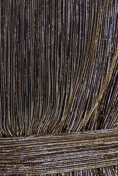 Robe longue droite ceinturée couleur or femme