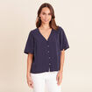 Blouse ample col v manches courtes bleu marine femme
