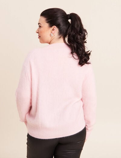 Pull cachemire col montant rose femme