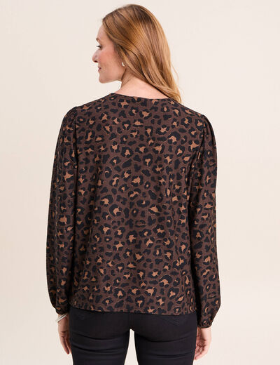 Blouse col v manches longues marron femme