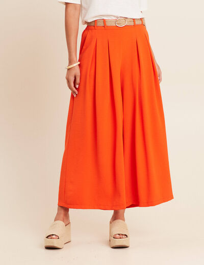 Pantalon jupe-culotte large orange corail femme