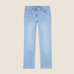 Jean droit taille basculée denim double stone femme