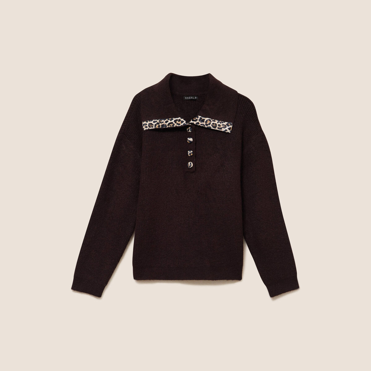 Pull droit manches longues marron fonc&eacute; femme