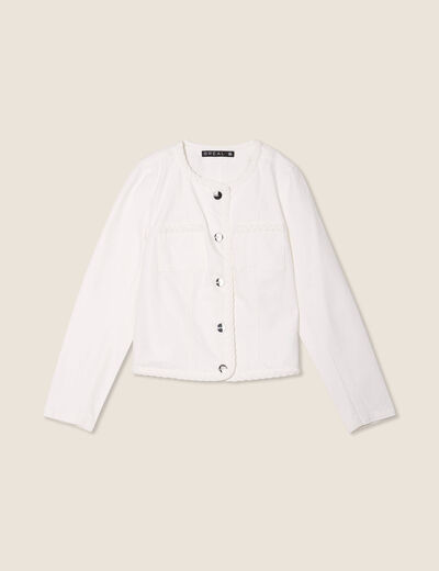Veste en jean détails tressés blanc femme