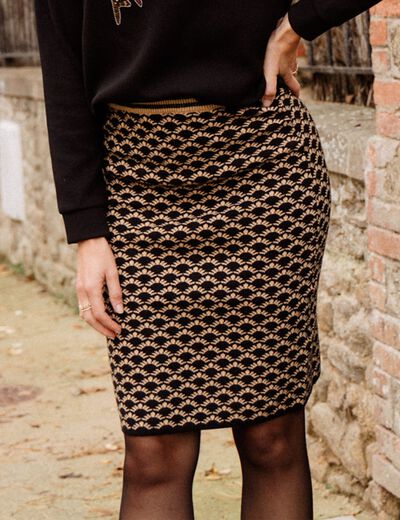 Jupe tricot ajustée noir femme
