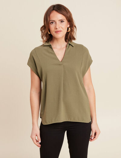 Blouse manches courtes vert kaki femme