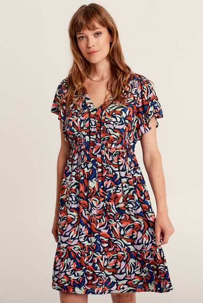 Robe évasée fluide col en V violet femme