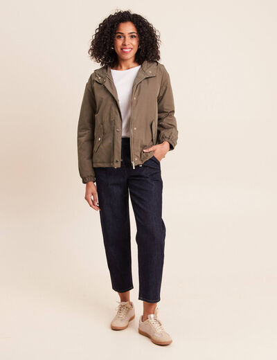 Parka &agrave; capuche doubl&eacute;e manches longues vert kaki femme