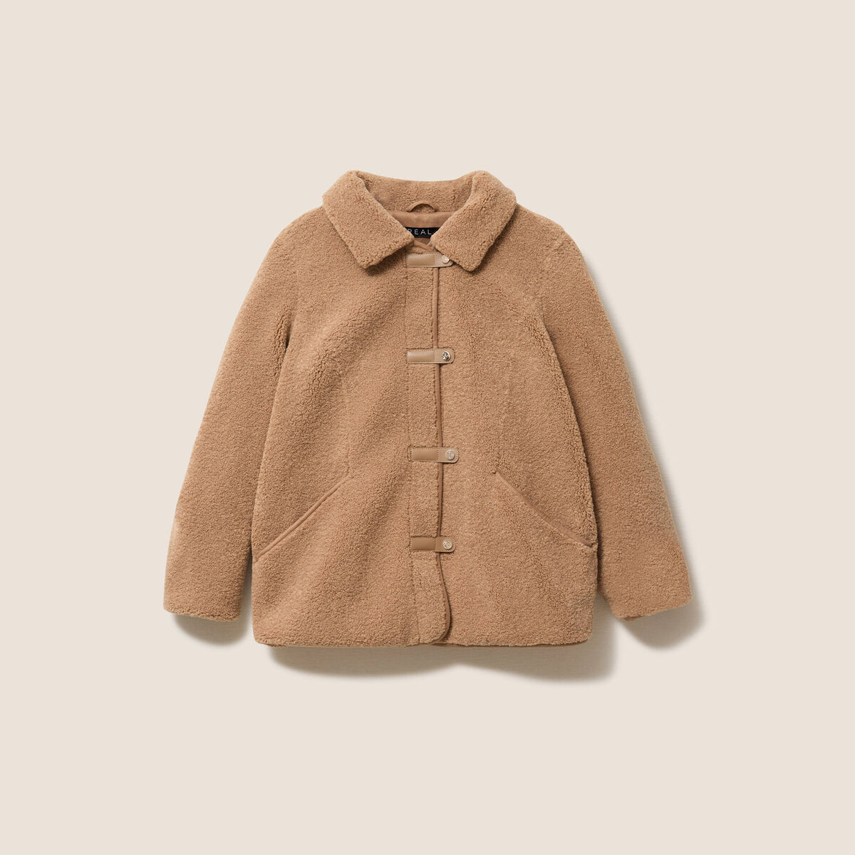 Manteau droit effet mouton beige femme