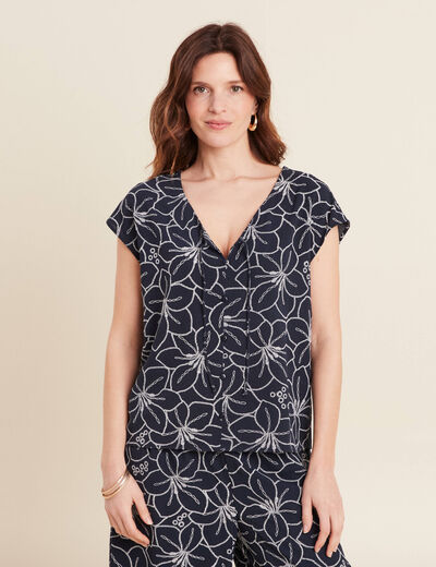Blouse manches courtes bleu foncé femme
