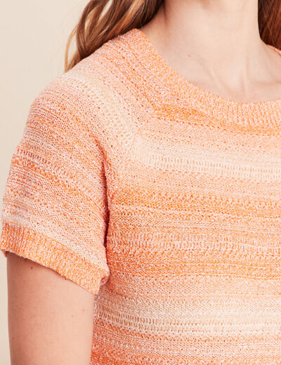 Pull col v manches courtes orange fluo femme