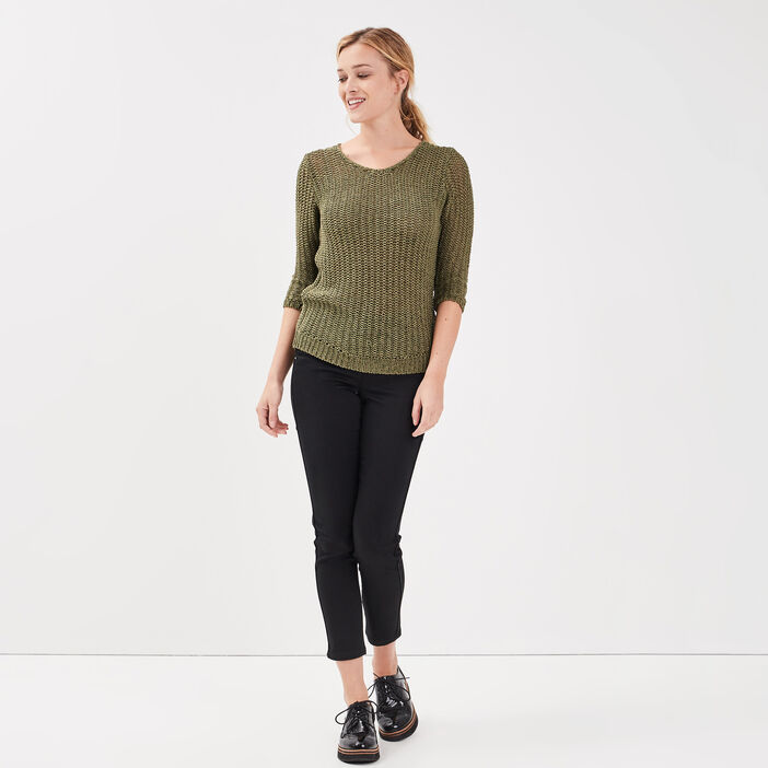 Pantalon ajusté bandes côtés noir femme