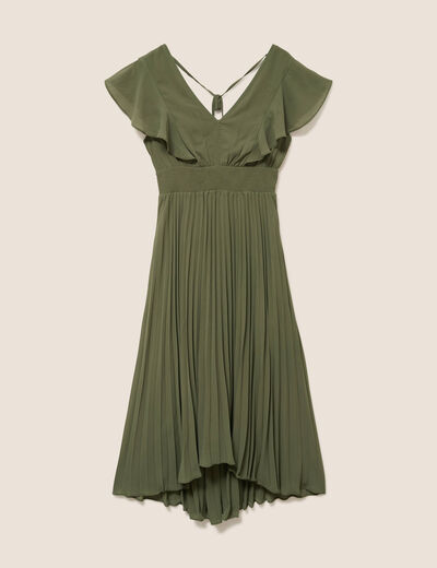 Robe longue &eacute;vas&eacute;e &agrave; volants vert kaki femme
