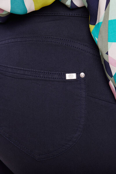 Pantalon léger taille haute long bleu marine femme