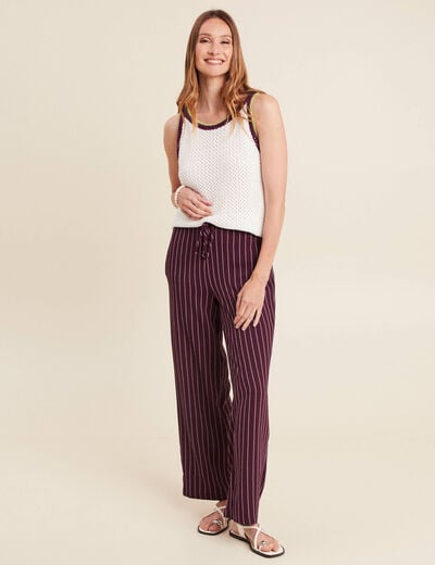 Pantalon large 7/8ème taille haute bordeaux femme