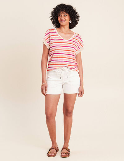 T-shirt droit col v manches courtes orange femme