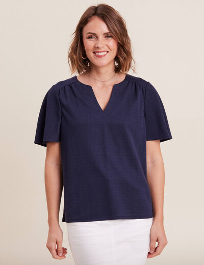 T-shirt manches courtes bleu marine femme