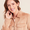 Veste droite longue aspect daim marron clair femme