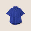 Chemise manches courtes brod&eacute;e bleu fonc&eacute; femme