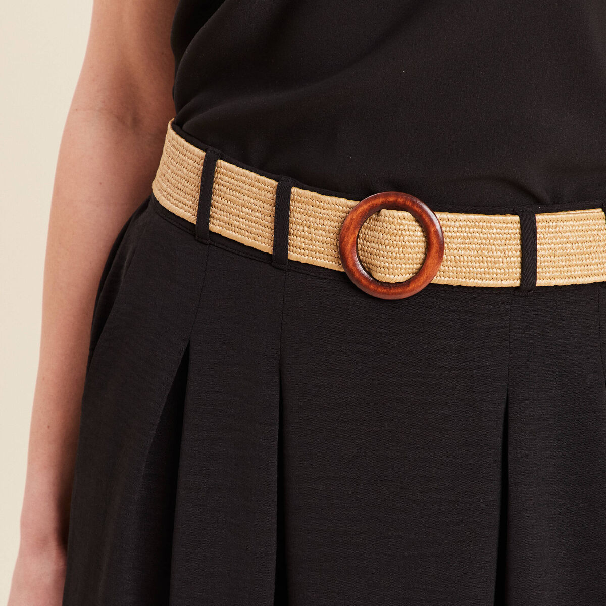 Jupe longue évasée ceinturée noir femme