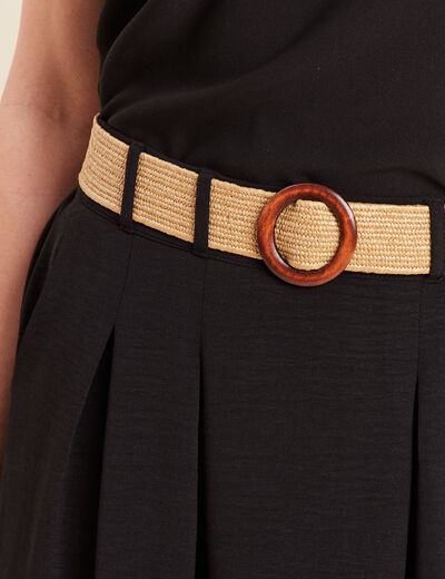 Jupe longue évasée ceinturée noir femme