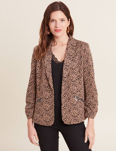 Veste tailleur col châle beige femme