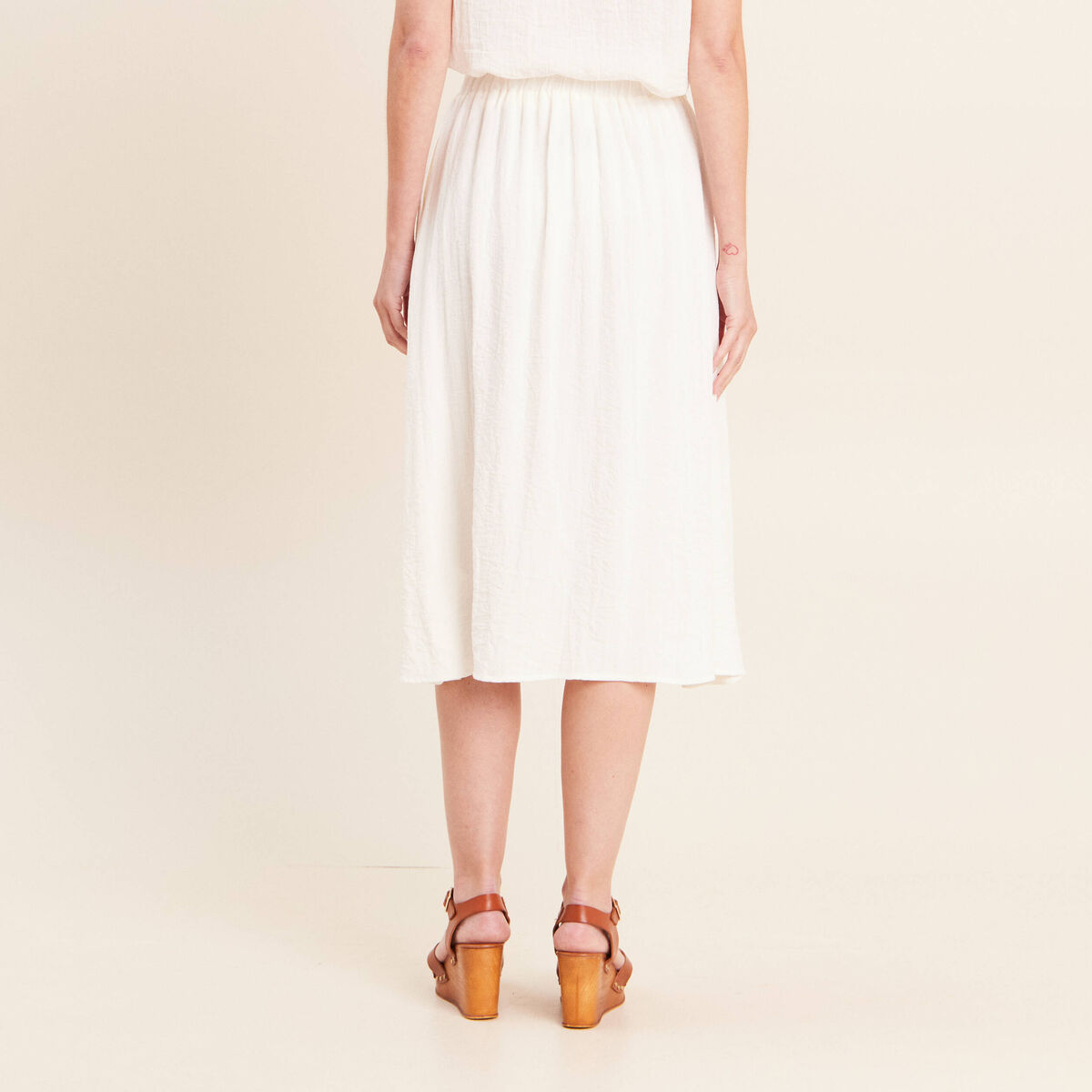 Jupe pliss&eacute;e taille haute doubl&eacute;e ecru femme