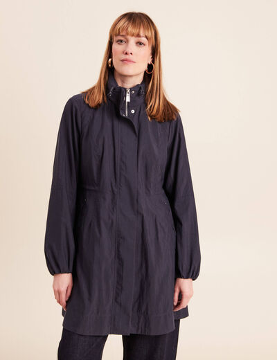 Parka cintr&eacute;e longue doubl&eacute;e bleu fonc&eacute; femme