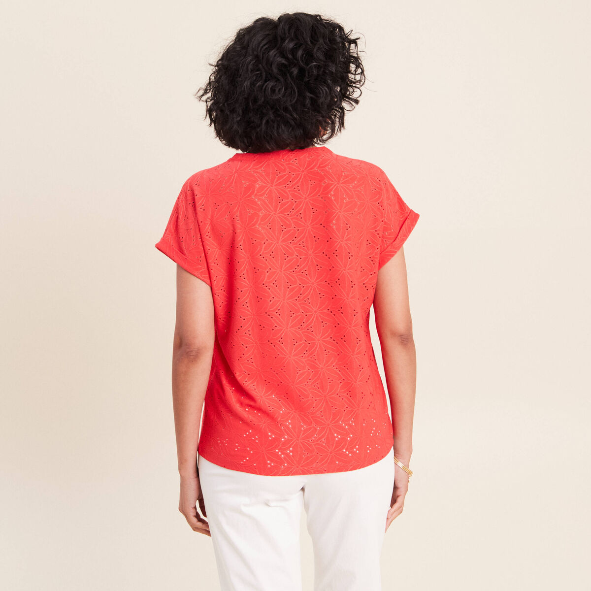 T-shirt droit manches courtes rouge femme