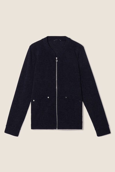 Gilet manches longues zippé bleu marine femme