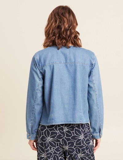 Blouson boutonné en jean denim double stone femme