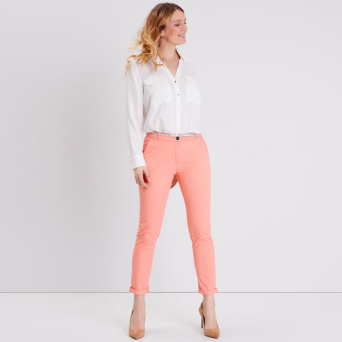 Pantalon chino droit orange corail femme